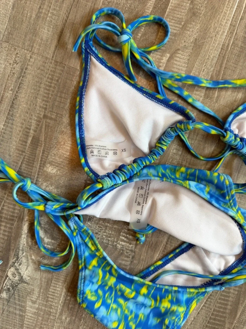 SHEIN Blue & Yellow Tie-Side Triangle Bikini